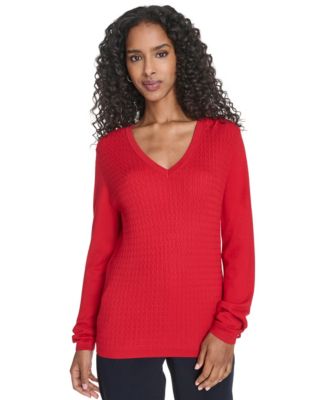 Women's V-Neck Cable Sweater