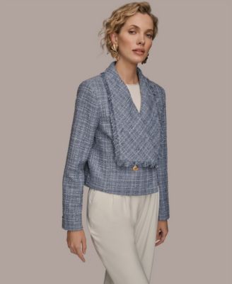 Women's Shawl Collar Fringe Detail Wrap Jacket