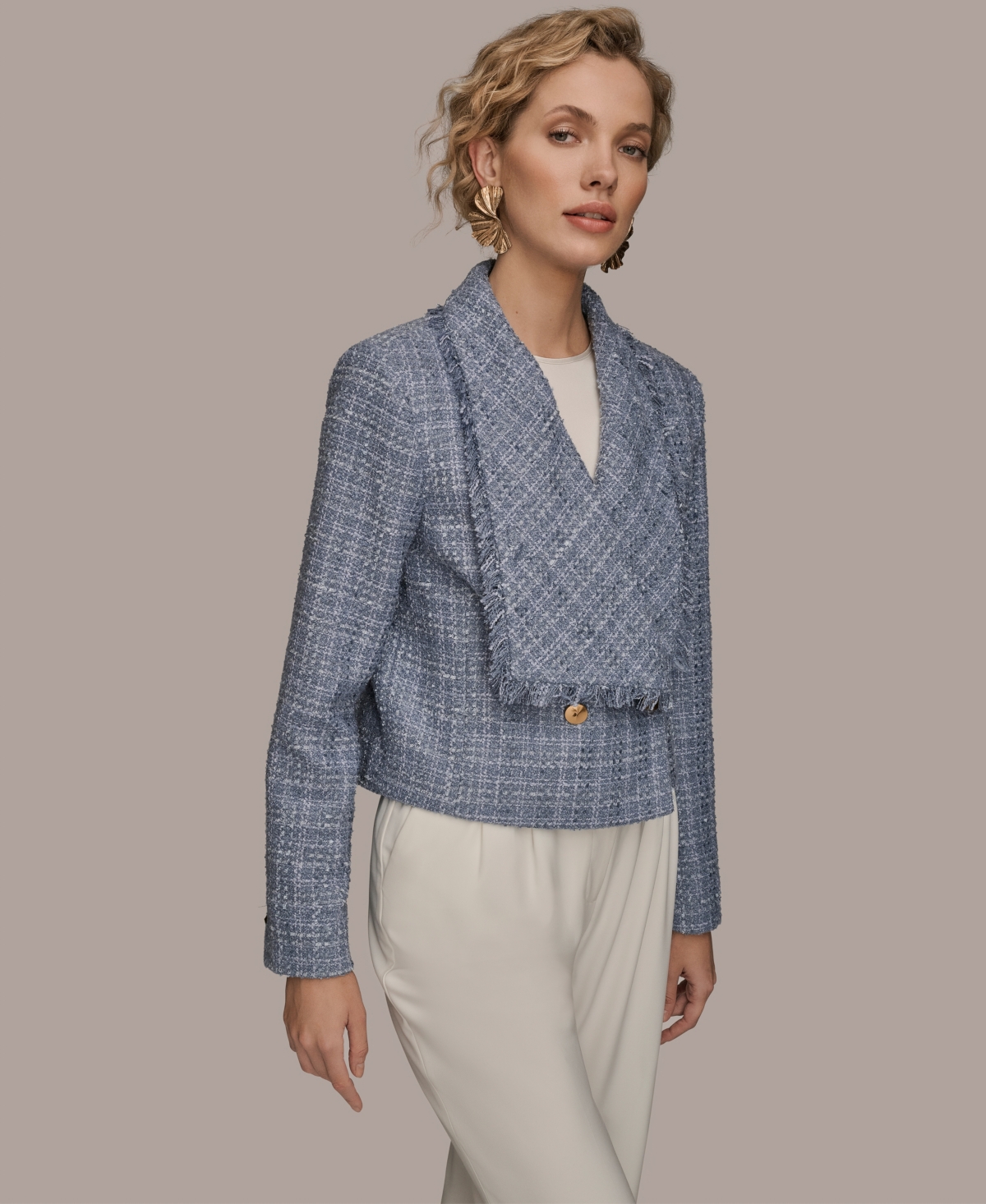 Donna Karan Women's Fringe Detail Wrap Jacket In Gray