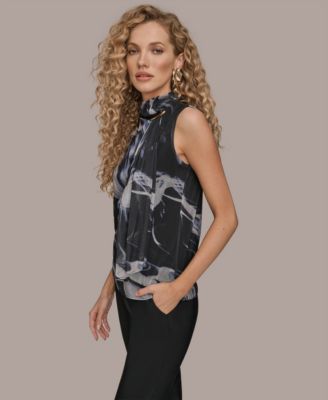 Women's Tie Neck Halter Bar Hardware Top