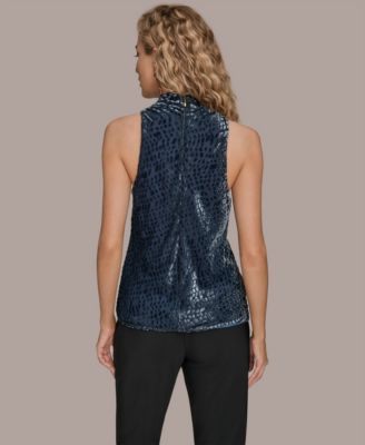 Women's Geo Burnout Sleeveless Cowl Neck Sweater Top