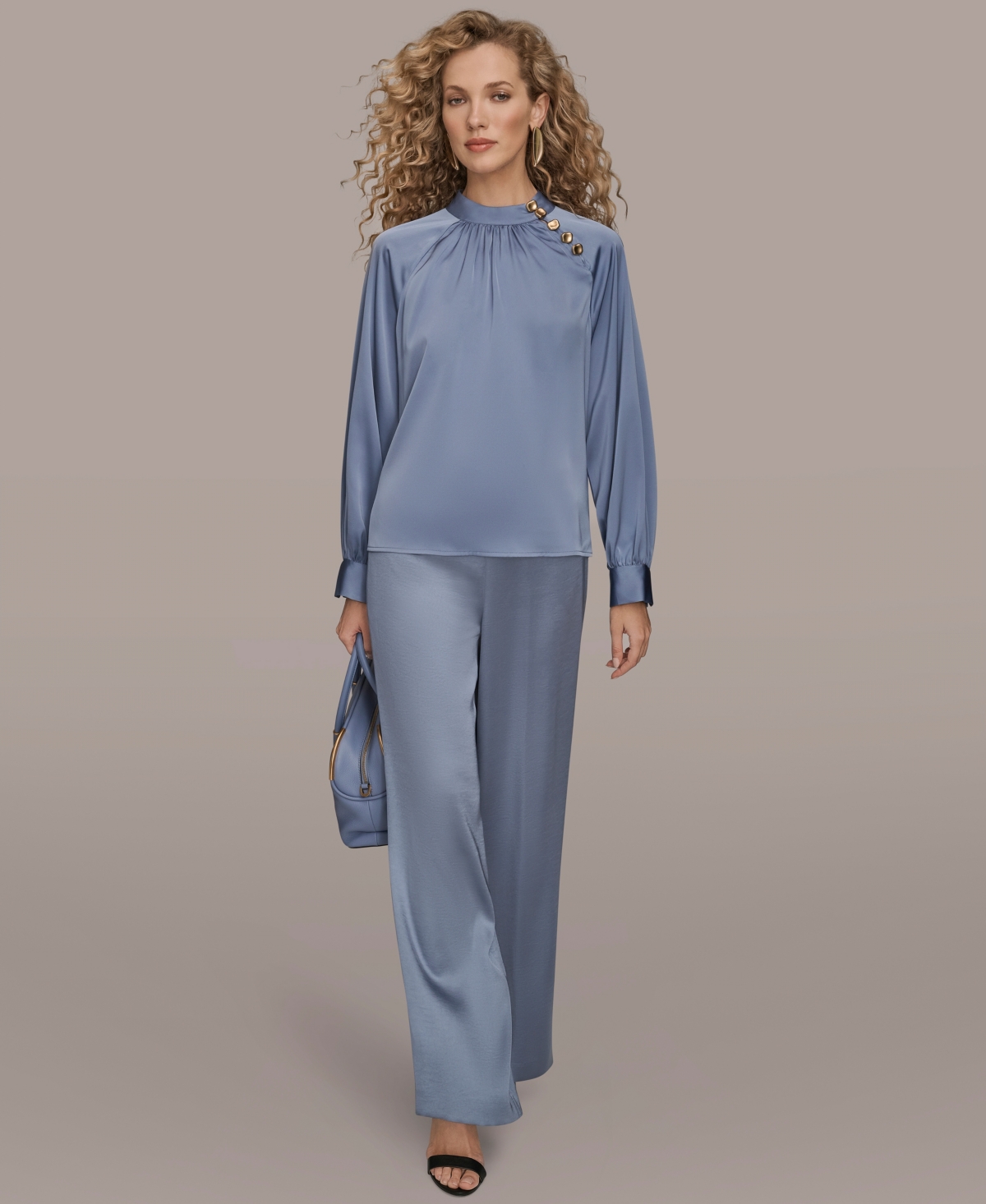 Donna Karan New York Women's Printed Long Sleeve Mock Neck Top