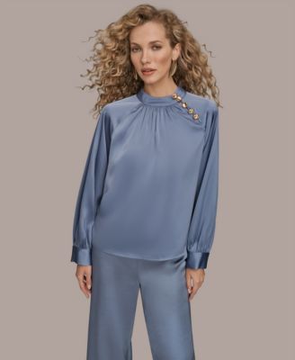 Donna Karan New York - Women's Printed Long Sleeve Mock Neck Top