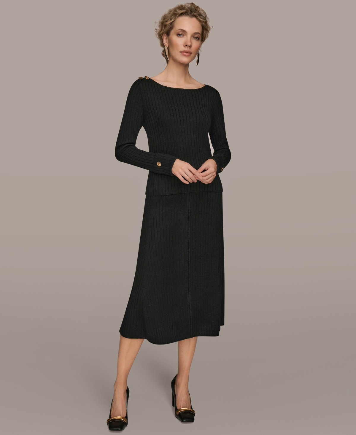 Donna Karan New York Women's Long Sleeves Button Detail Sweater