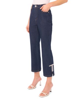 Women's Cropped Flare Bow Detail Mid Rise Jeans