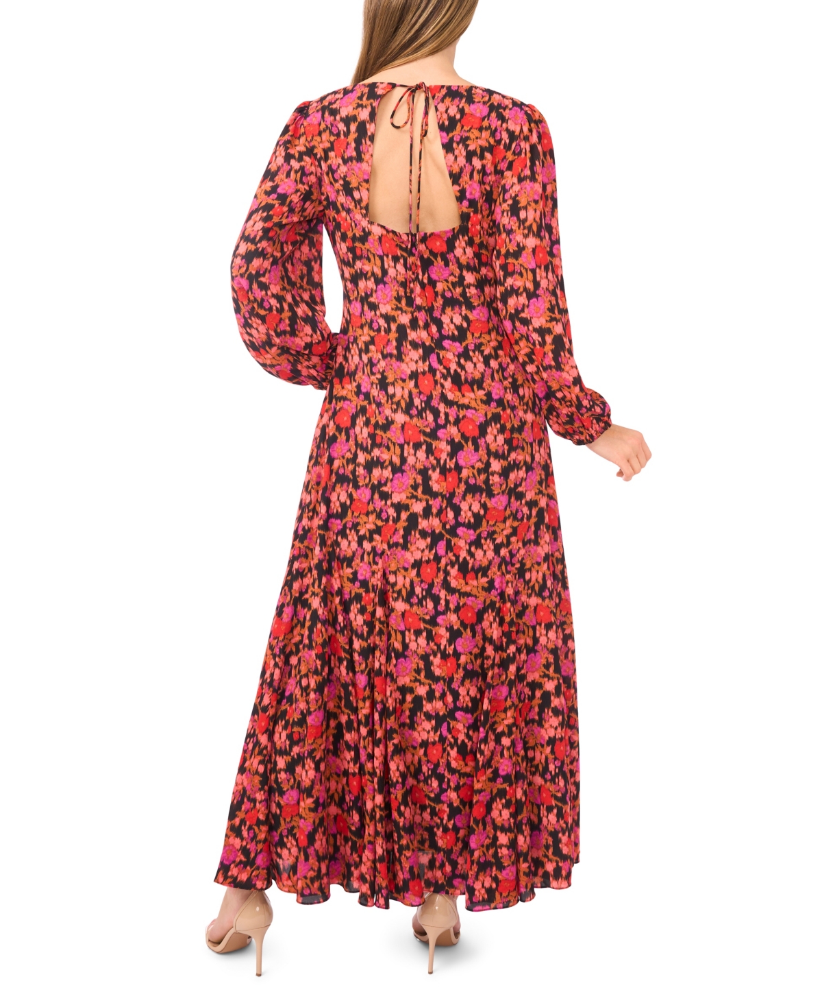 Cece Floral Open Back Long Sleeve Maxi Dress In Multi