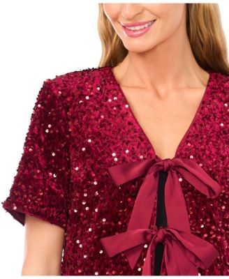 Women's Cropped Velvet Sequin Short Sleeve Top