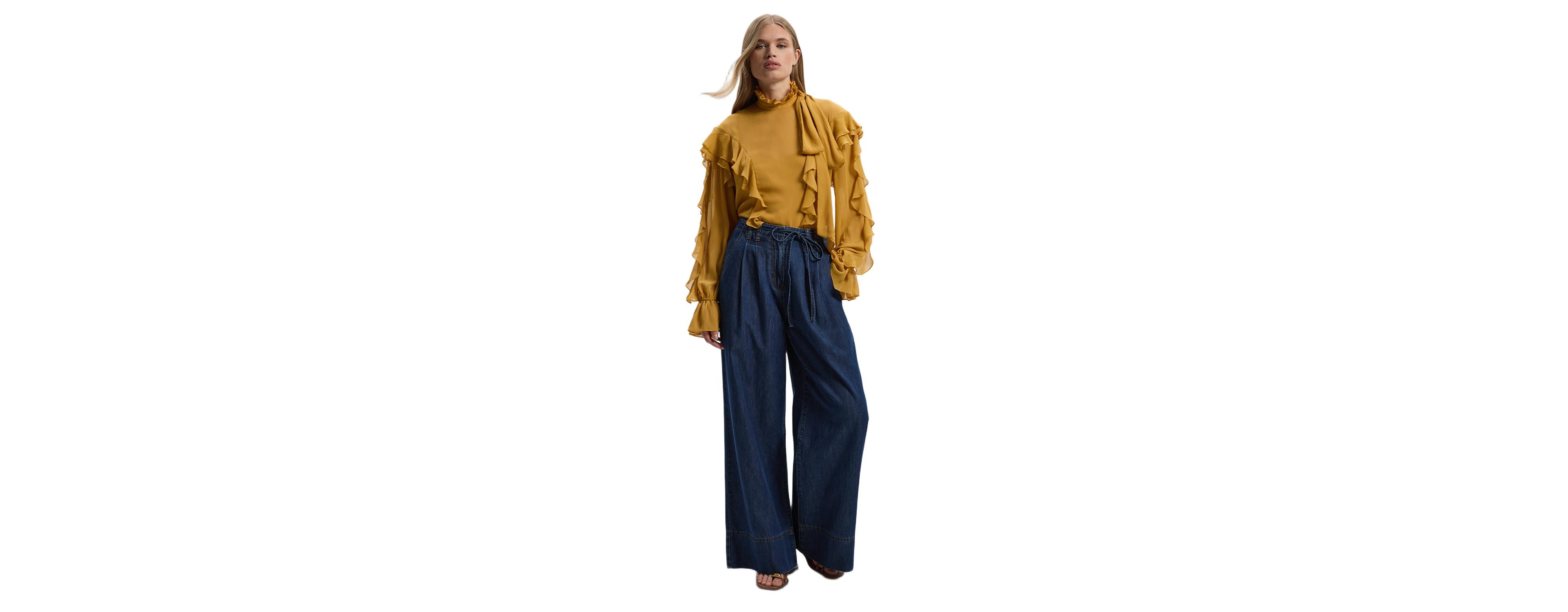 Karen Millen Women's Denim Wide Legged Pants