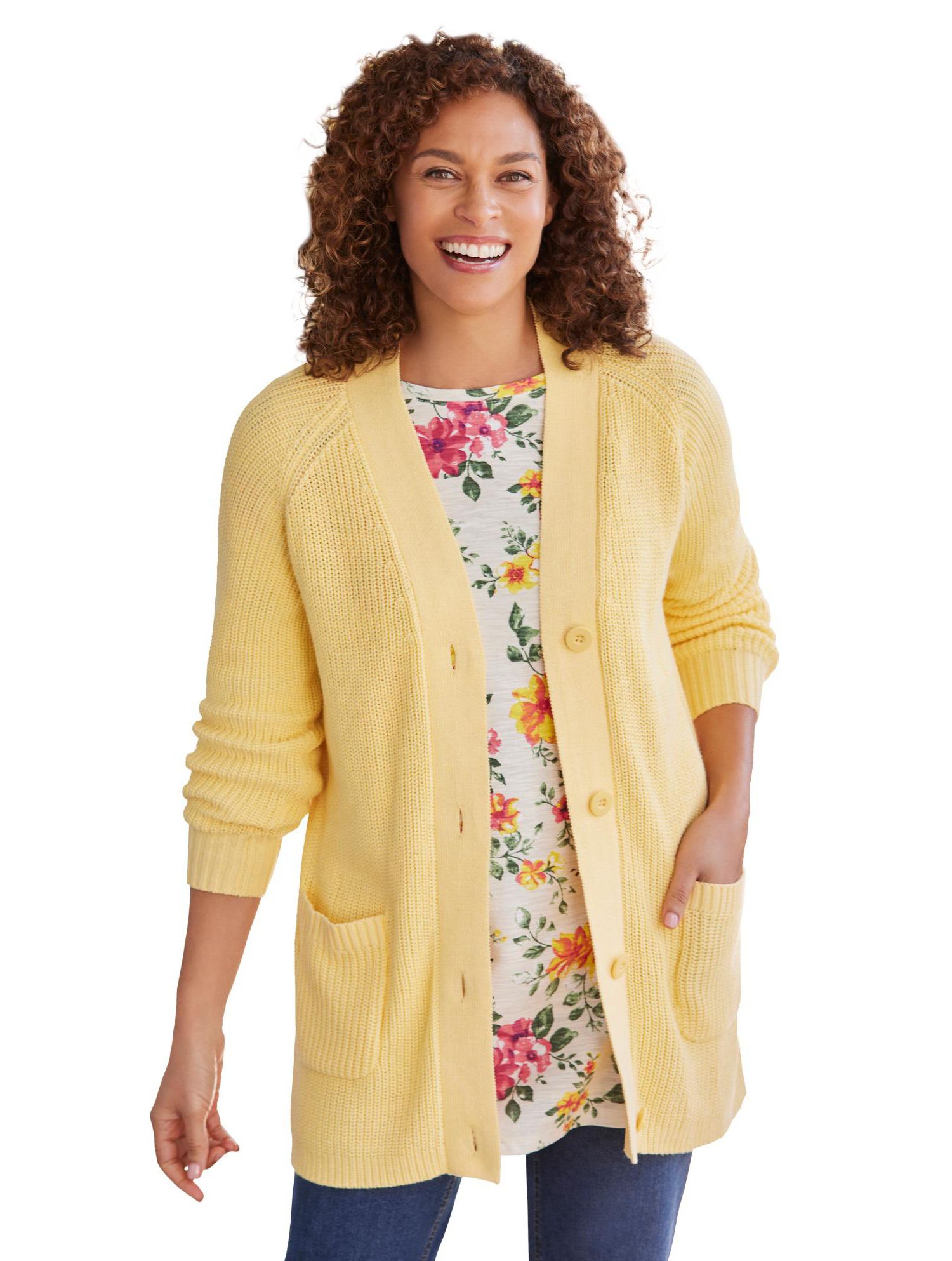 Plus Size Within Button-Front Shaker Cardigan Sweater