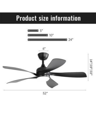 52-inch Black Modern Downrod Indoor ABS 5 Blades LED Ceiling Fan Light