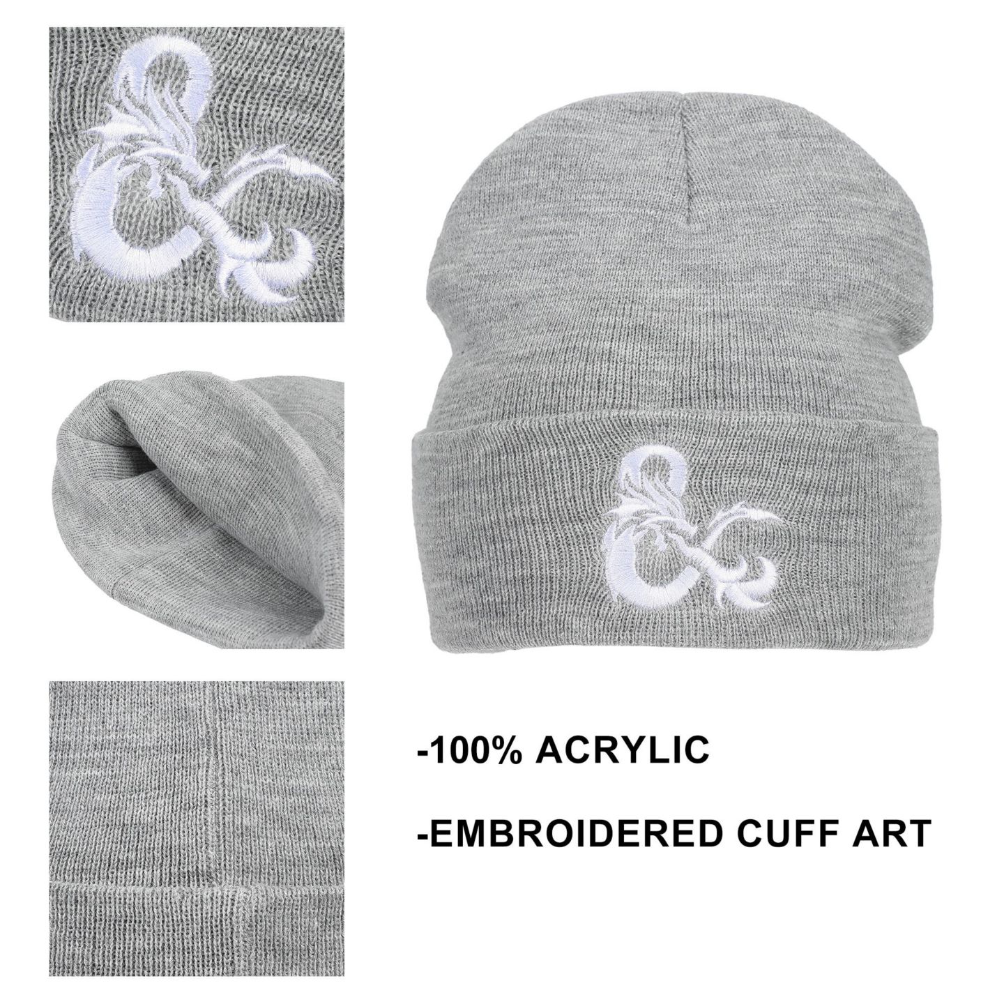 Мужская шапка Dungeons & Dragons Ampersand Logo Embroidery Heather Gray Acrylic Knit Cuff, цвет: Серый — фото 2