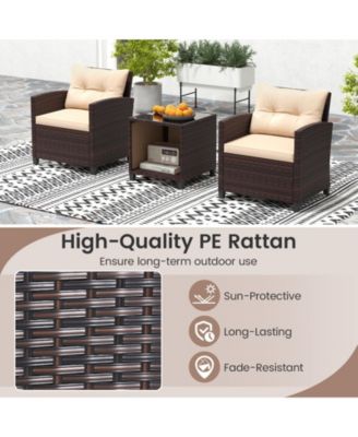 3-Piece Patio Furniture Set PE Rattan Conversation Set w/ Glass Coffee Table Outdoor