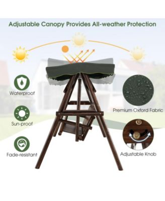 2 Person Wooden Garden Swing Bench Chair w/ Adjustable Cover for Garden Porch