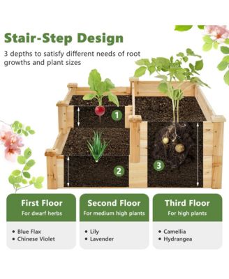 3-Tier Outdoor Raised Garden Bed Fir Wood Elevated Flower Box
