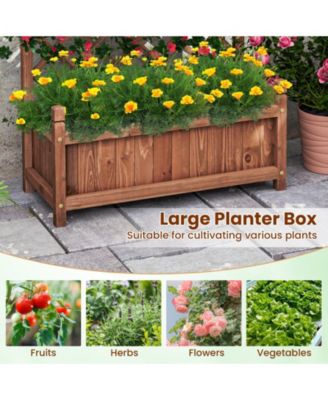 60'' Tall Raised Garden Bed w/ Diamond Lattice Trellis Drainage Holes Outdoor