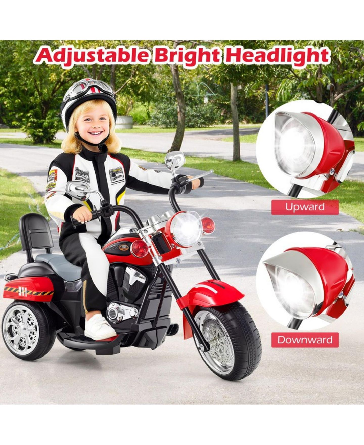 Детская игрушка SUGIFT Rechargeable 6V 3-Wheel Motorbike Ride-On Toy, 36"L x 19"W x 25"H, Ages 3+, цвет: Красный — фото 6