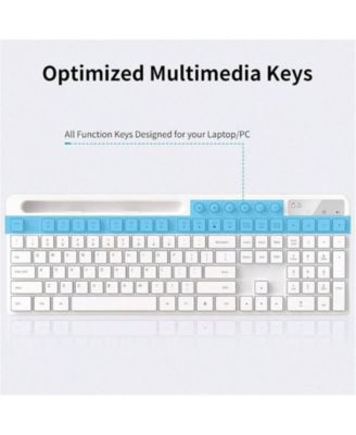 Wireless Keyboard & Mouse Combo, 2.4G, Silent 6-Button Mouse, Phone/Tablet Holder, Compatible, Sleek White Design