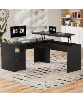 56'' Lift Top Computer Desk with Drawers and Power Outlets, Lift Top Executive Desk