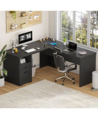 56'' Lift Top Computer Desk with Drawers and Power Outlets, Lift Top Executive Desk