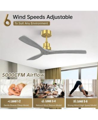 52-inch Modern Golden 3 Blades Walnut Ceiling Fan with 6 Speed Remote control and Timing and Forward Reverse Rotation Function for Indoor