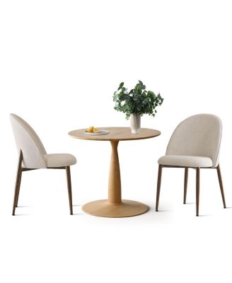 3-Piece Round Dining Set with 34.5 Inch Wood-Look Table and 2 Upholstered Chairs with Walnut Color Metal Legs for Small Spaces-Maison Boucle