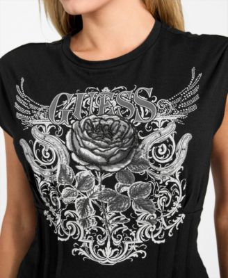 Women's Rose Graphic Corset-Detail Top