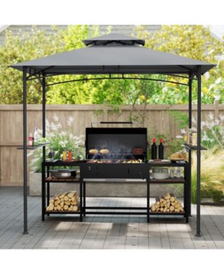 8' x 5' Grill Gazebo Outdoor Double-Tiered Grill Canopy w/ 2 Shelves & 6 Hooks