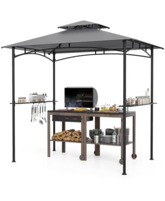 8' x 5' Grill Gazebo Outdoor Double-Tiered Grill Canopy w/ 2 Shelves & 6 Hooks