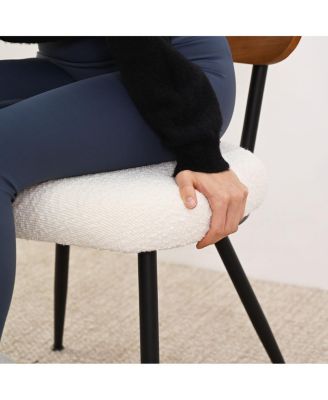 5-Piece 39.5 Inch Round Dining Set with Wood-Look Table and 4 Boucle Upholstered Chairs with Wood Back and Black Metal Legs-Maison Boucle