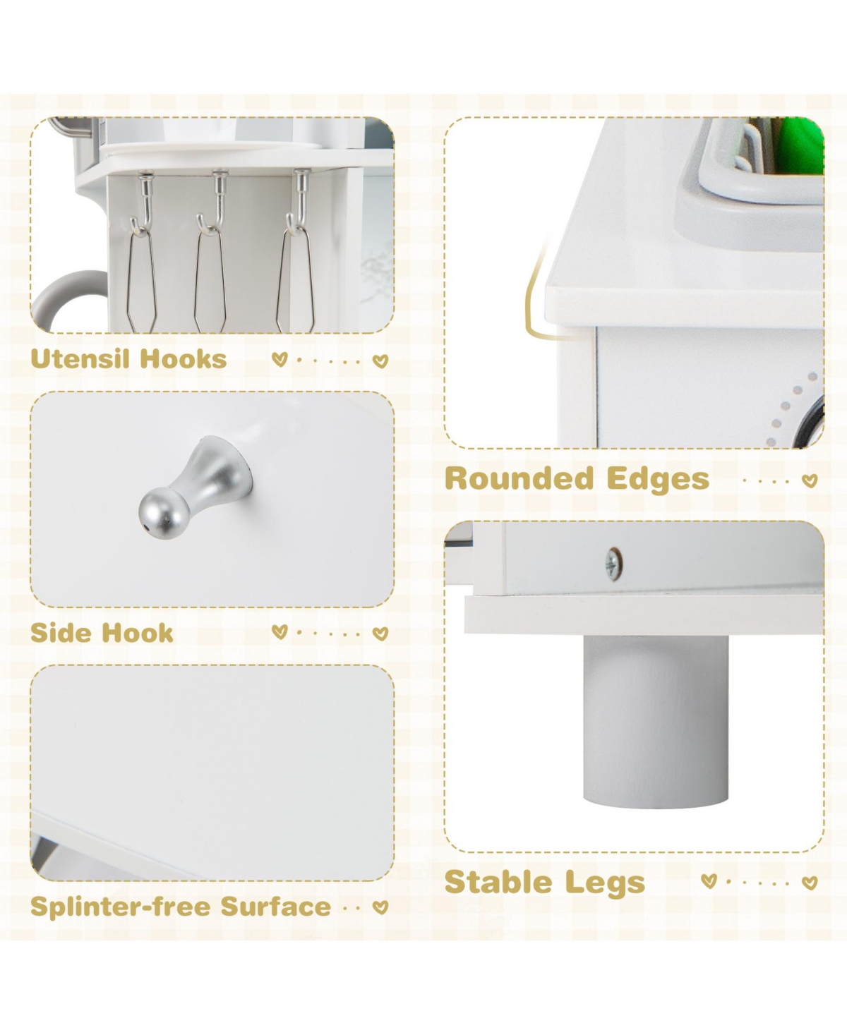 Sugift Kids Corner Wooden Play Kitchen with Range Hood and Stoves