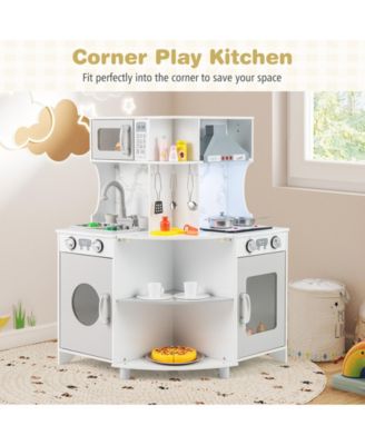 Kids Corner Wooden Play Kitchen with Range Hood and Stoves
