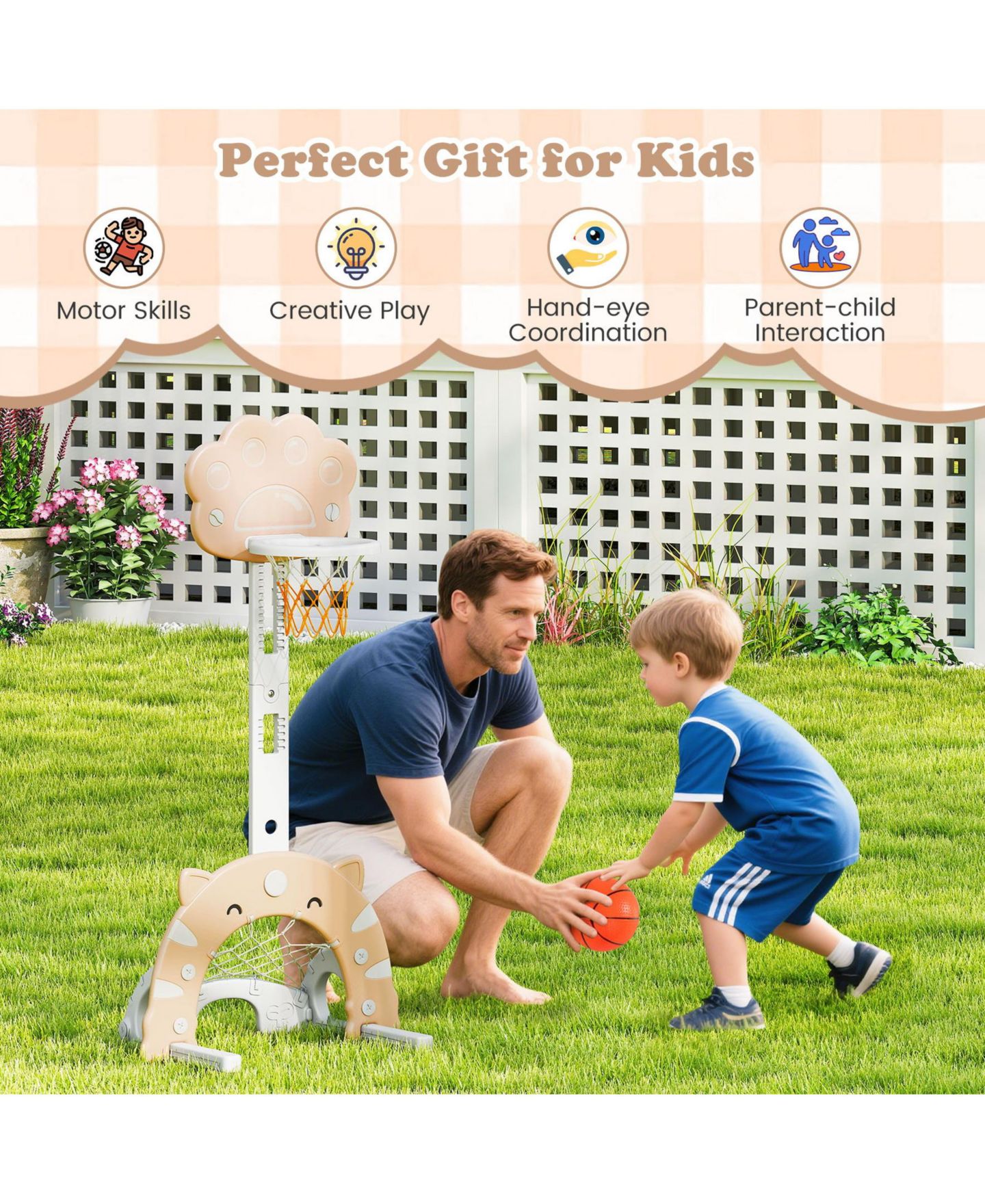 Детские игрушки SUGIFT 3 in 1 Kids Basketball Hoop Adjustable (25"-49") Foldable Sports Set, Ages 3+, цвет: Хаки — фото 10