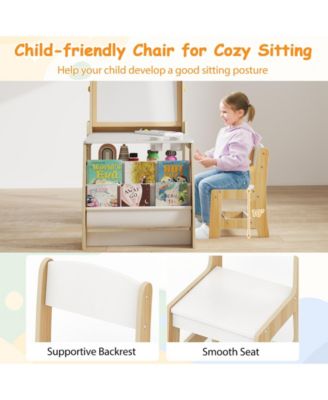 Kids Art Table and Chair Set with Easel and Chair for Drawing Reading