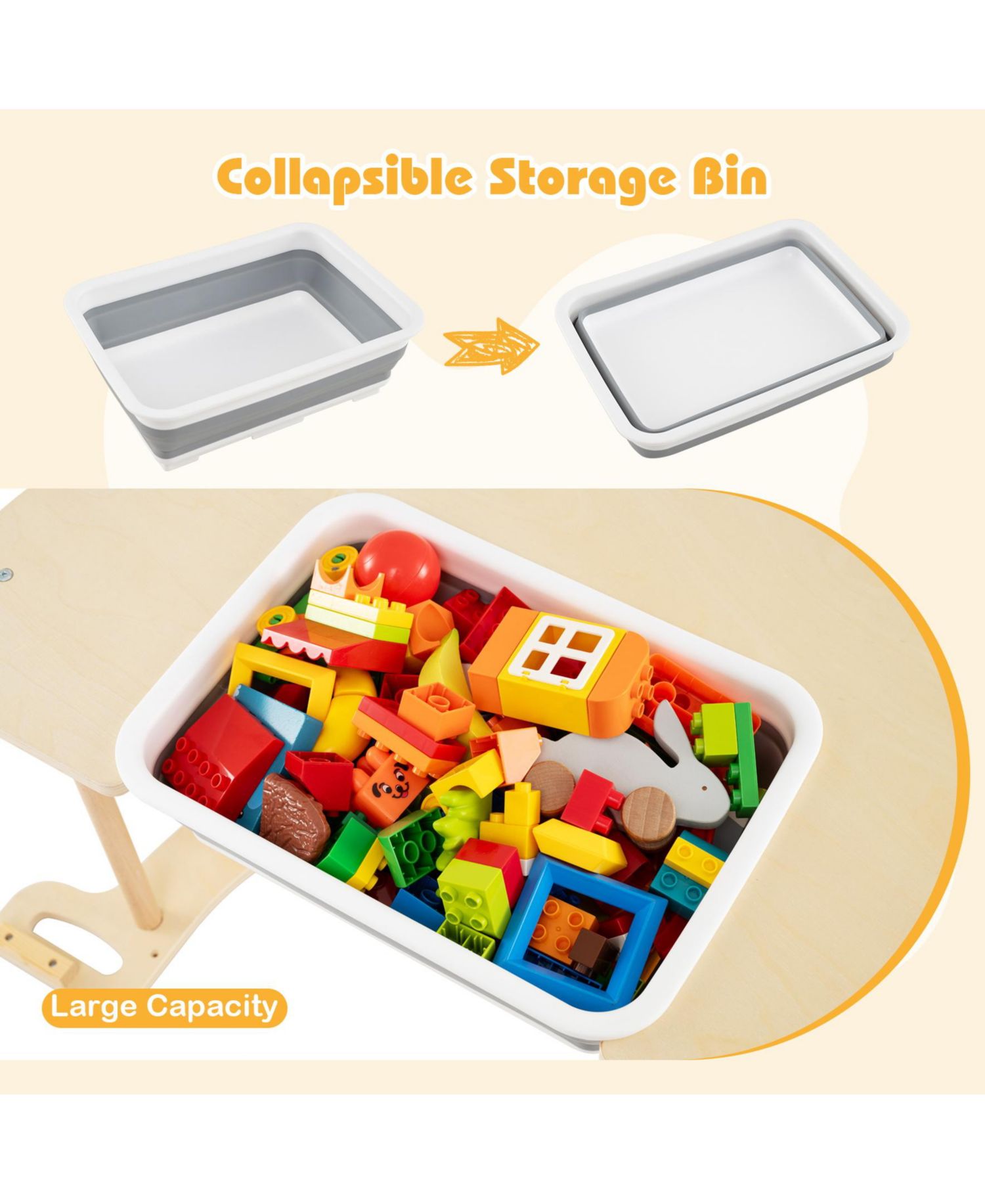 8-in-1 Wooden Climbing Arch Sensory Table and Collapsible Storage Bin, 2-Piece Set