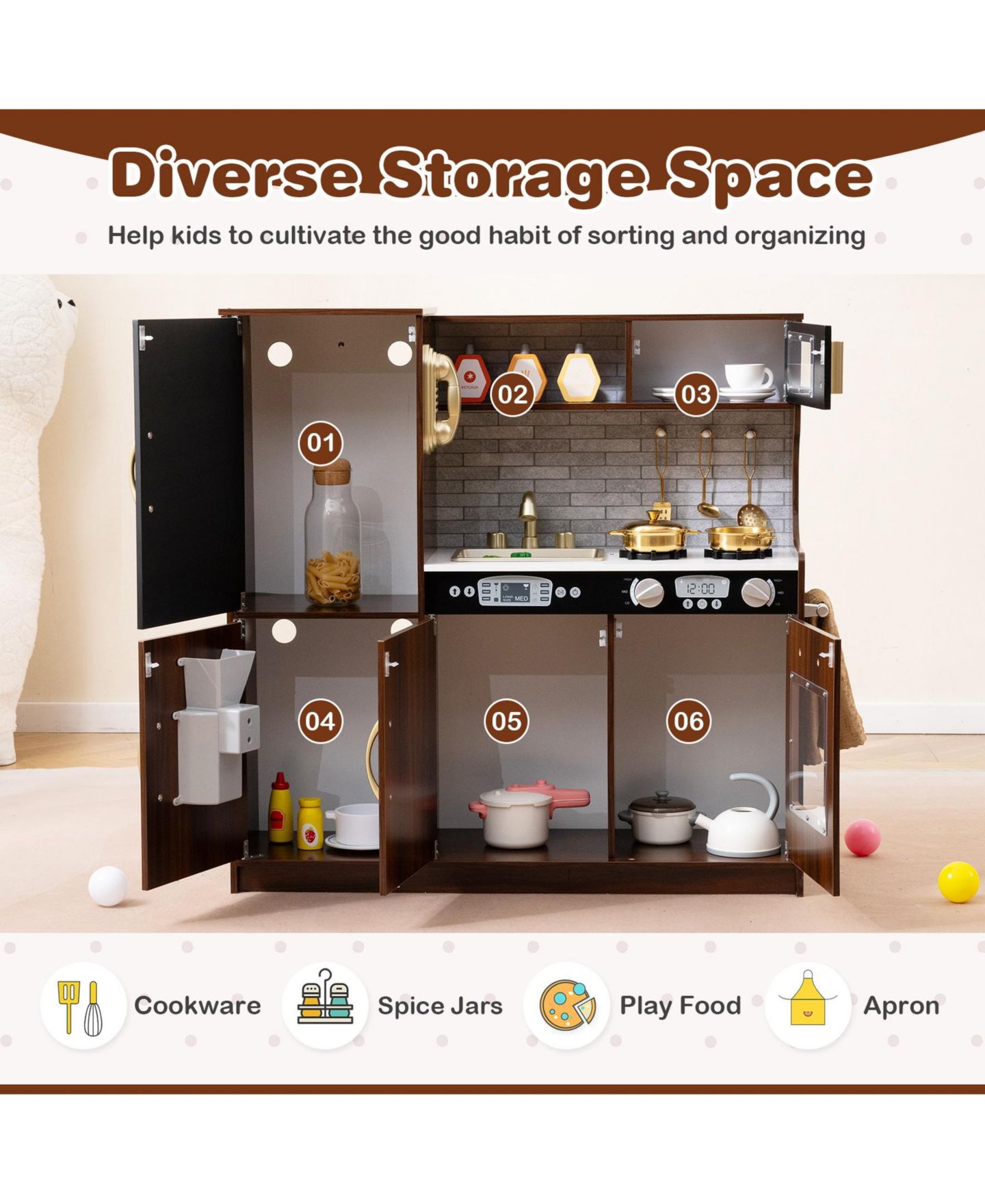 Детские игрушки SUGIFT 11-Piece Play Kitchen Set, Ages 3+, цвет: Коричневый — фото 5