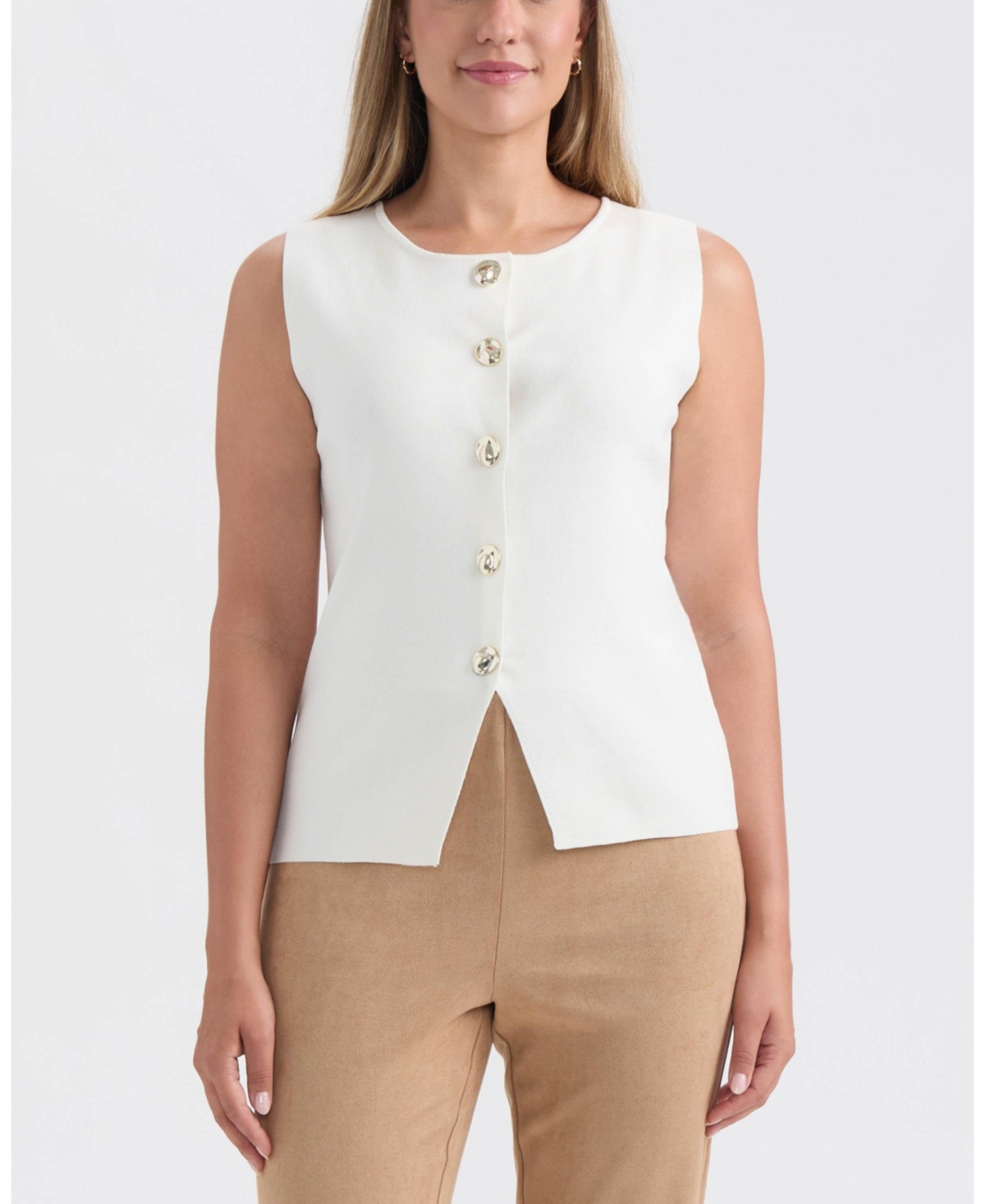 Ellen Tracy Women's Crew Neck Sweater with Button Detail