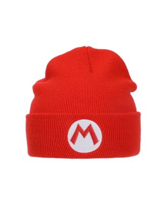Men's Embroidered M Logo On Red Cuff Beanie