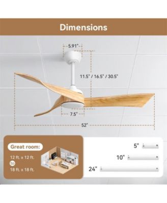 52" Modern White Ceiling Fan with 3 Wood Blades, 6-Speed Remote, and Reversible Motor for Bedrooms, Living Rooms & Kitchens.