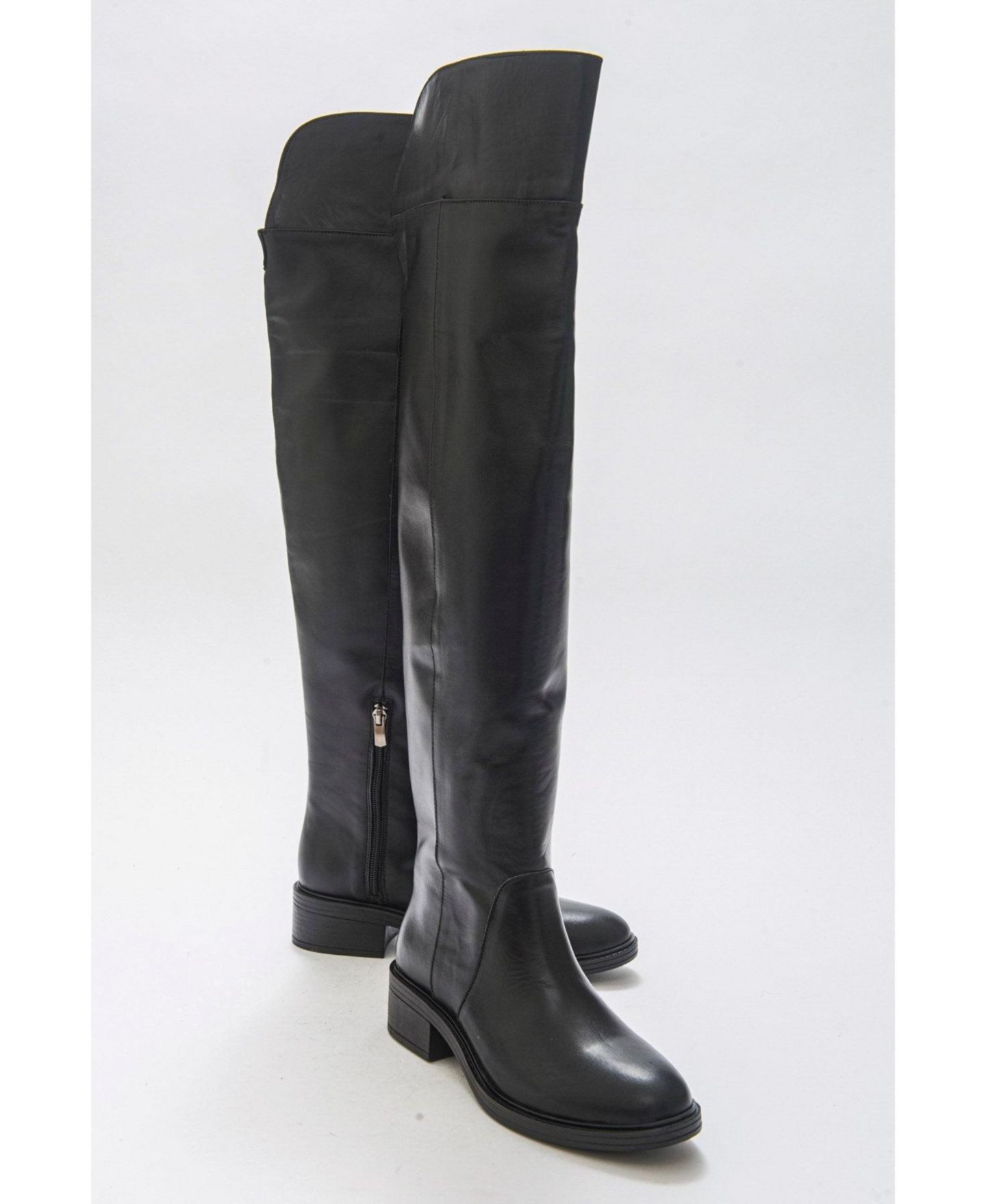 Женские ботинки Forever & Always Shoes Petya Leather Over the Knee, цвет: Чёрный кожаный — фото 1