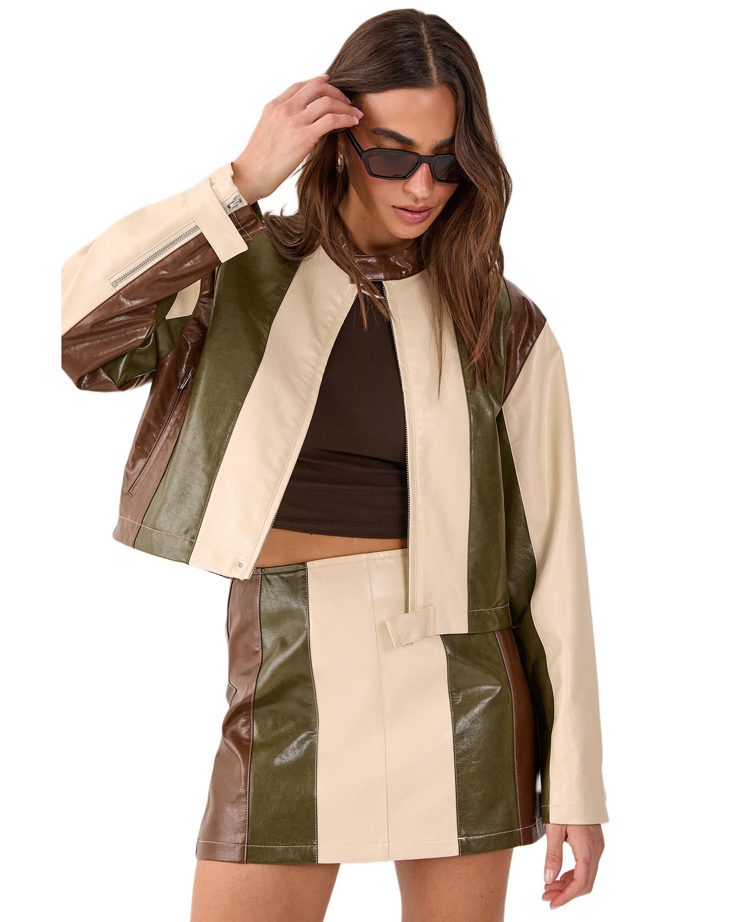 Женская куртка Nasty Gal Panelled Faux Leather Biker, цвет: Кремовый — фото 1