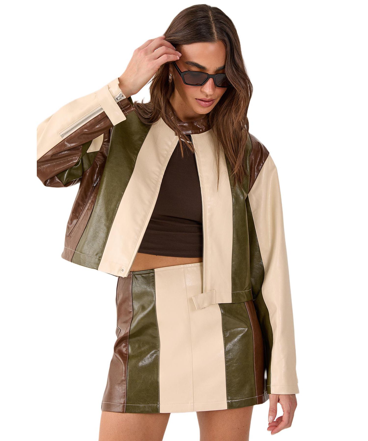 Women's Panelled Faux Leather Biker Jacket