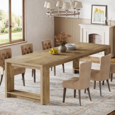 86.61-Inch Dining Table for 6-8, Farmhouse Narrow Kitchen Table with Pedestal Base Only Table)