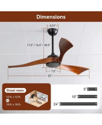 52-inch Modern Black 3 Solid Wood Blade Ceiling Fan with Six Speed Remote Control and Forward Reverse Function for Bedrooms Living Rooms