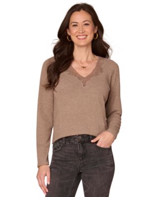 Democracy - Women's Long Sleeve Crochet V-Neck Top