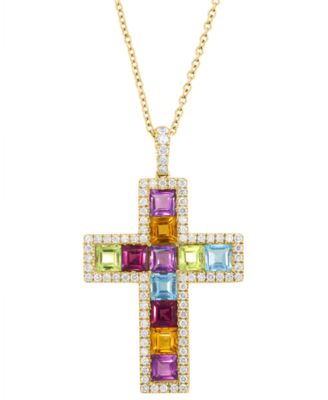 EFFY Collection - Diamond (3/8 ct. t.w.) and Multi-Gemstone (2-3/4 ct. t.w.) Pendant Necklace in 14K Yellow Gold