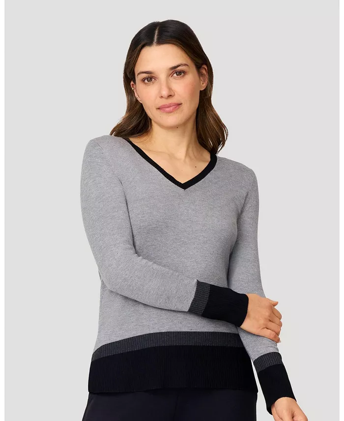Women's Colorblock V-Neck Rib Tunic Sweater