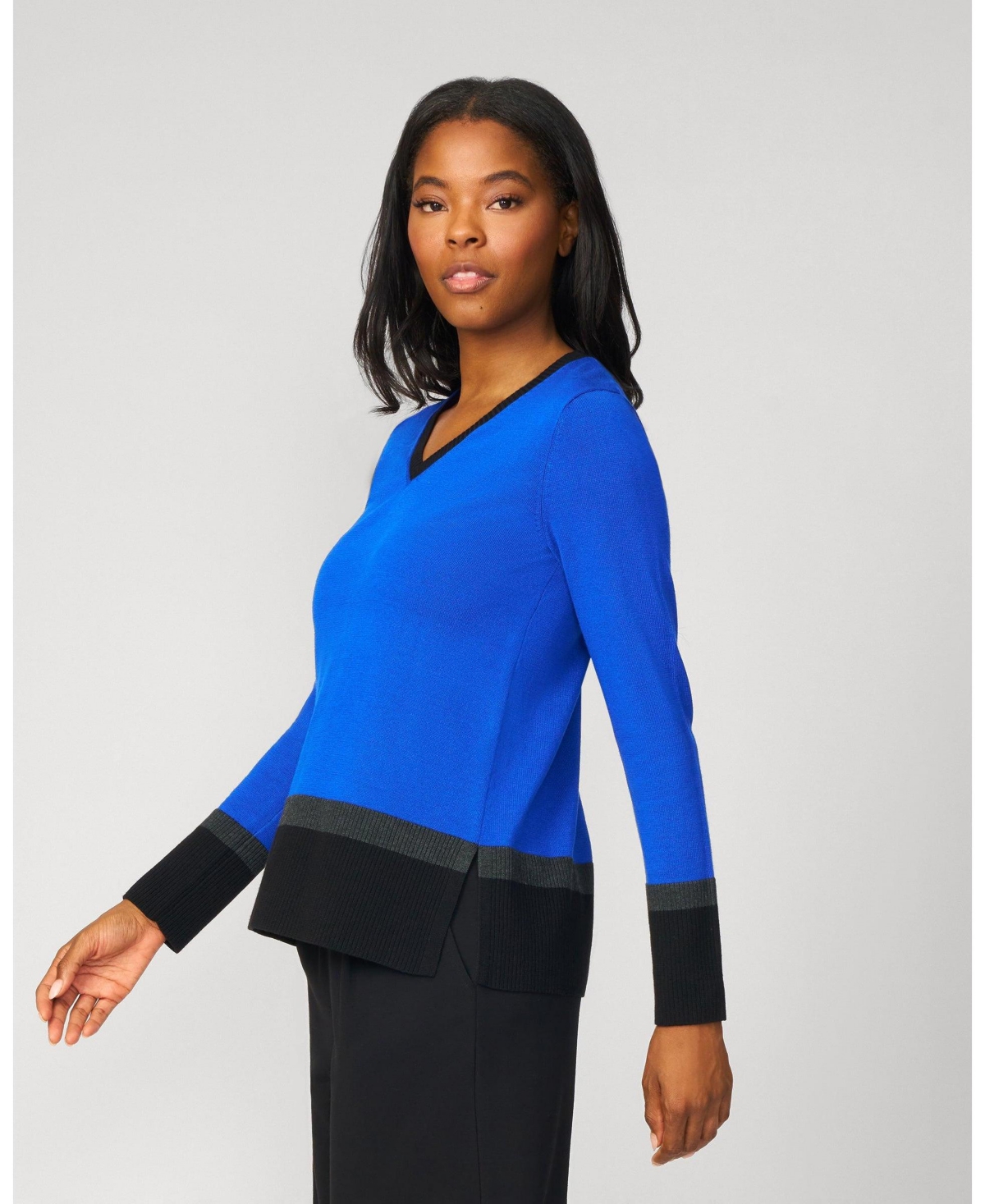 Cable & Gauge Women's Colorblock V-Neck Rib Tunic Sweater