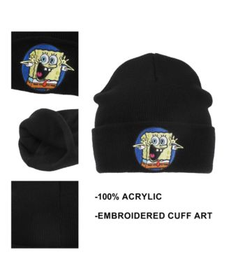 Men's Spongebob Square Pants Embroidered Circle Character Patch On Black Cuff Beanie