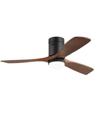 52-inch Modern Black 3 Solid Wood Blades Flush Mount Tri color Adjustable Ceiling Fan Light with Remote Control