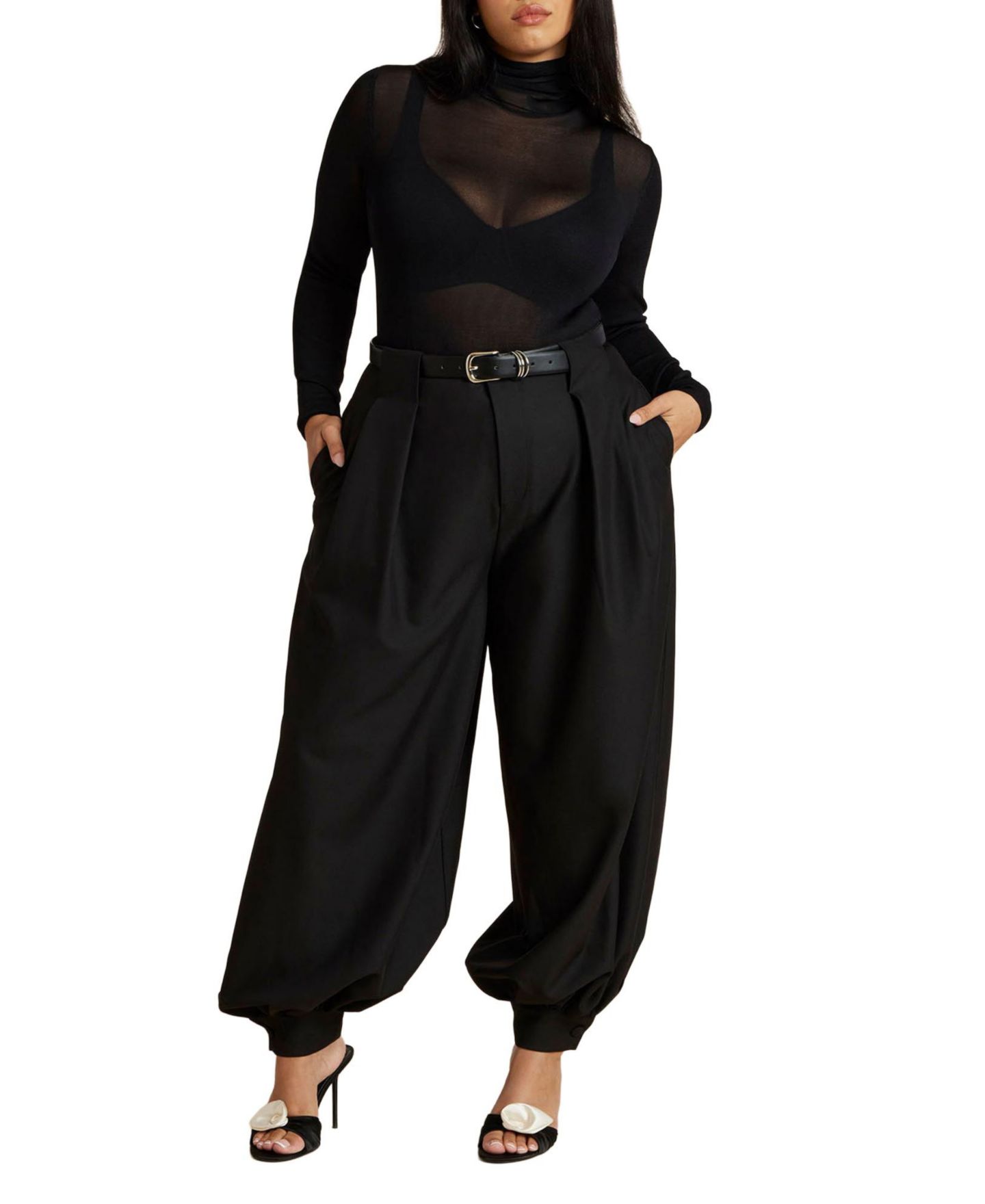 Женские брюки ELOQUII Balloon Trouser With Pleats, цвет: Чёрный оникс — фото 2